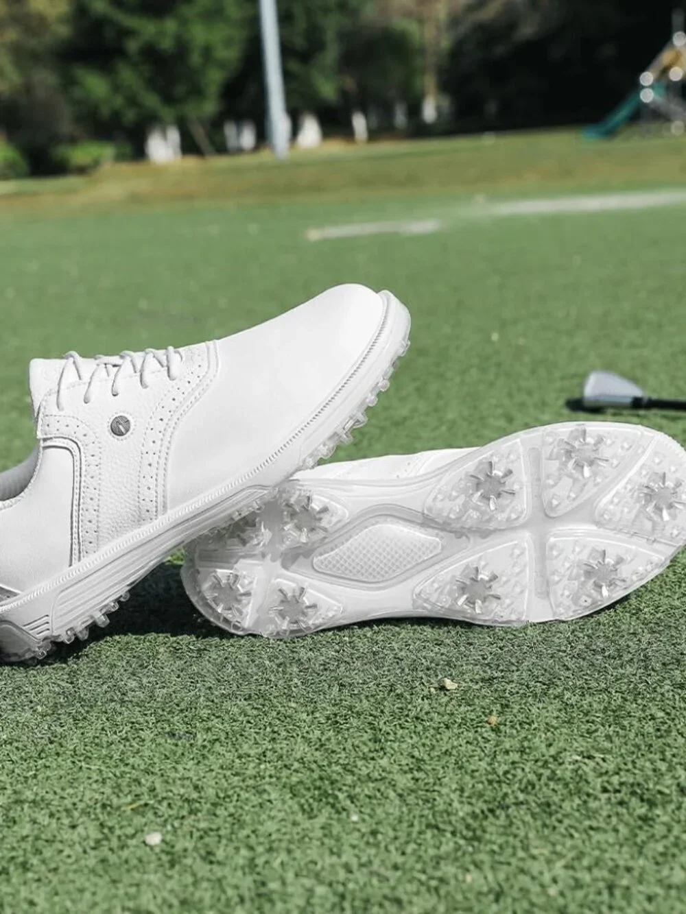 Men's White Golf Shoes Traditions Fixed Nail less Sole Waterproof Spineless